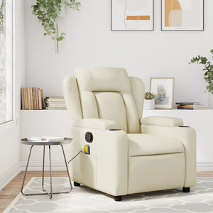 vidaXL Massage Recliner Chair Cream Faux Leather-0