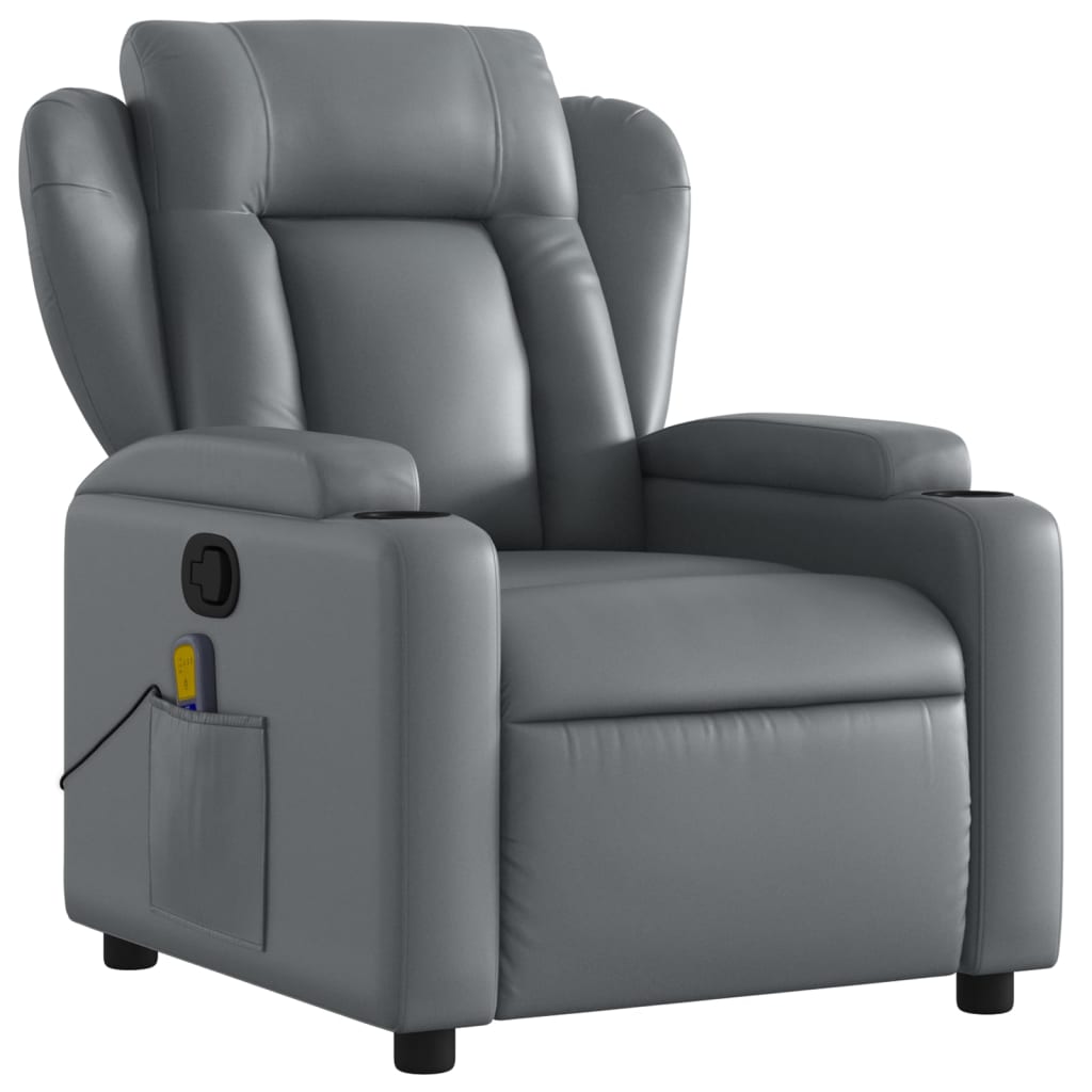 vidaXL Massage Recliner Chair Gray Faux Leather-1