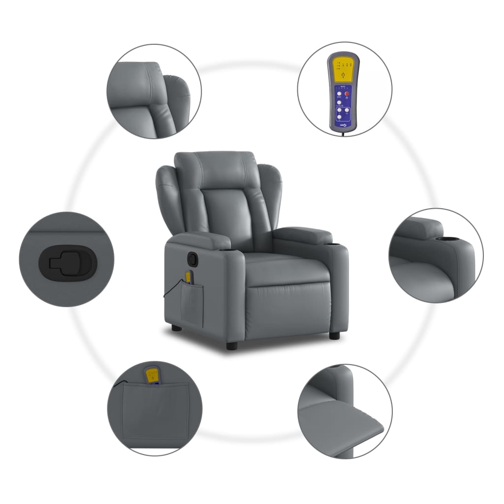 vidaXL Massage Recliner Chair Gray Faux Leather-4