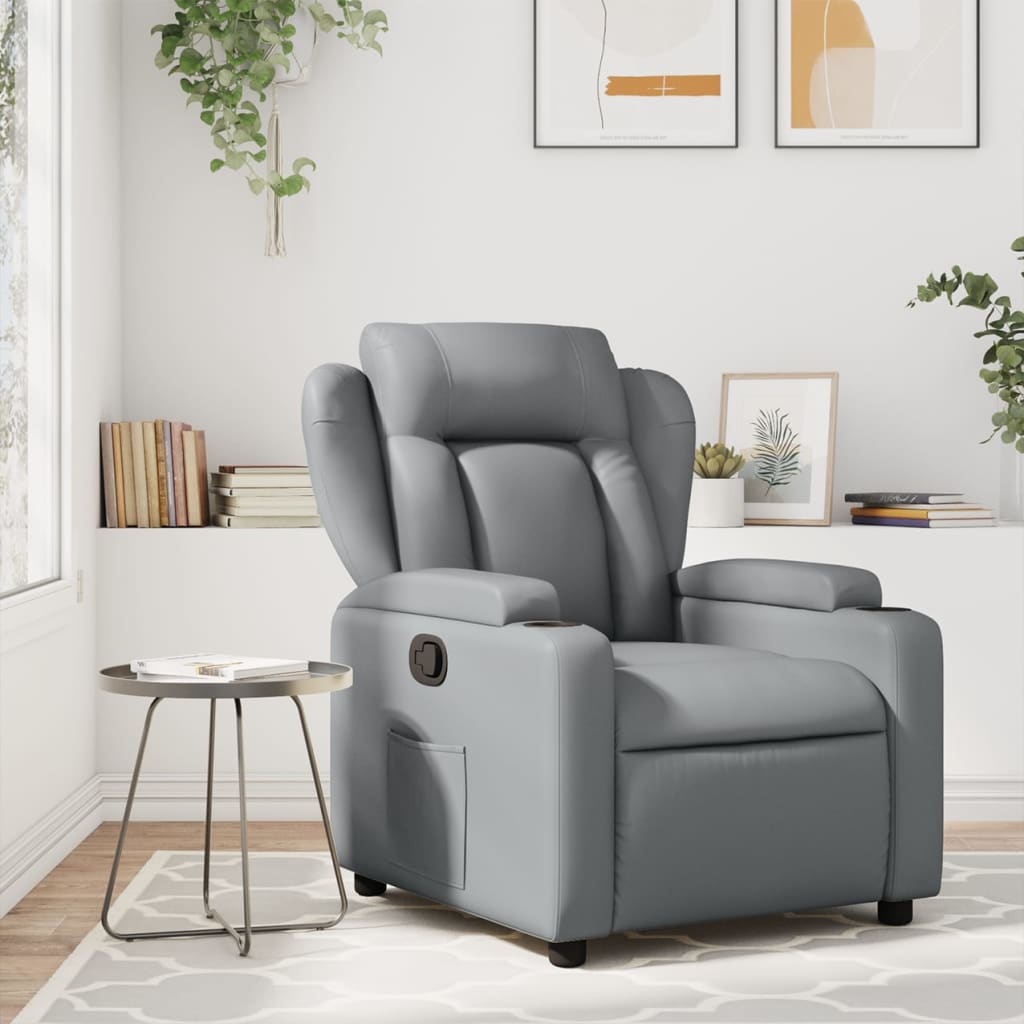 vidaXL Massage Recliner Chair Gray Faux Leather-0