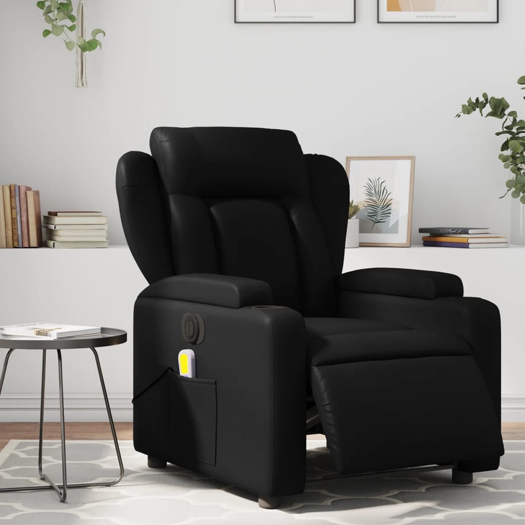 vidaXL Electric Massage Recliner Chair Black Faux Leather-0