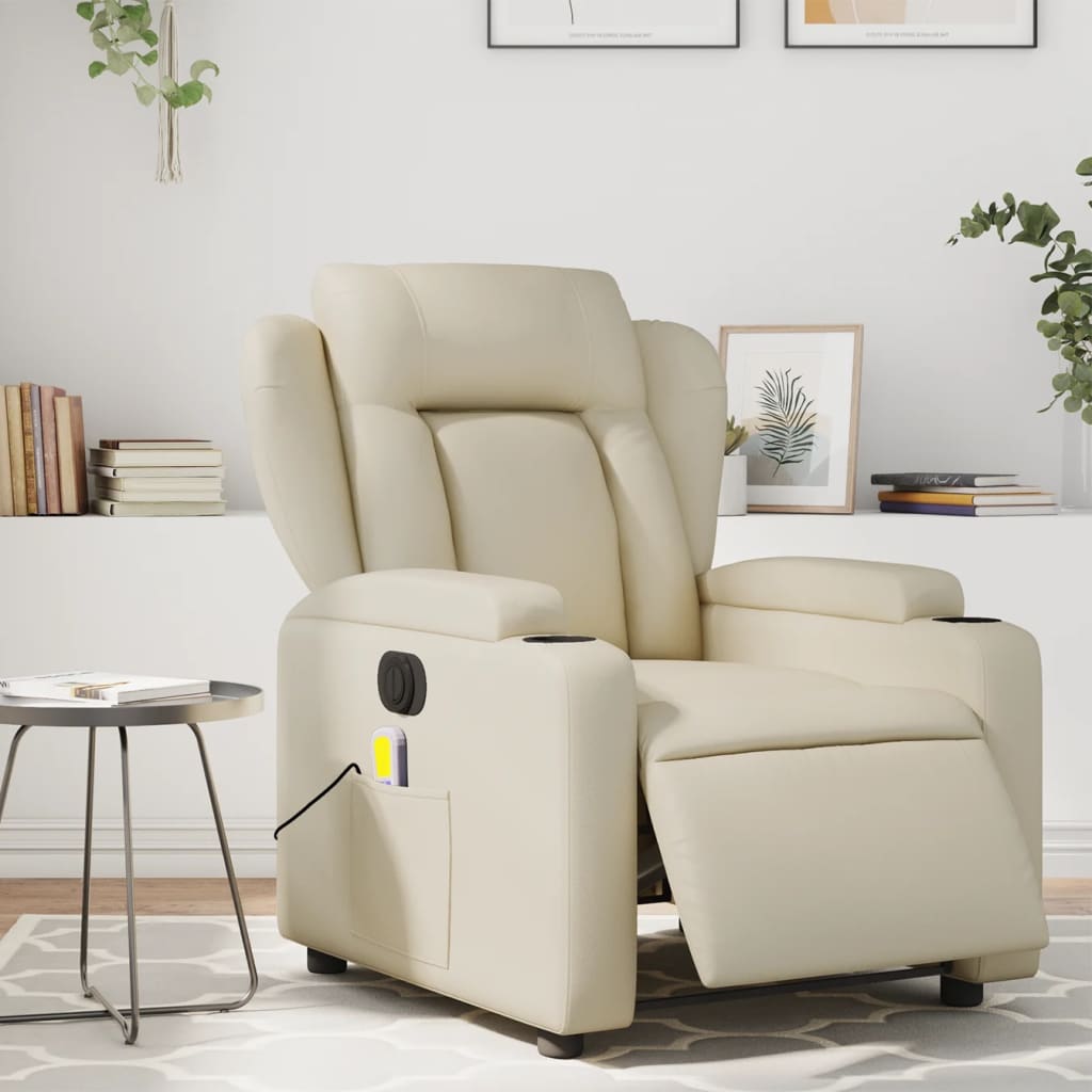 vidaXL Electric Massage Recliner Chair Cream Faux Leather-0