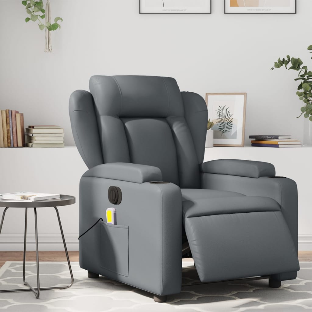 vidaXL Electric Massage Recliner Chair Gray Faux Leather-0