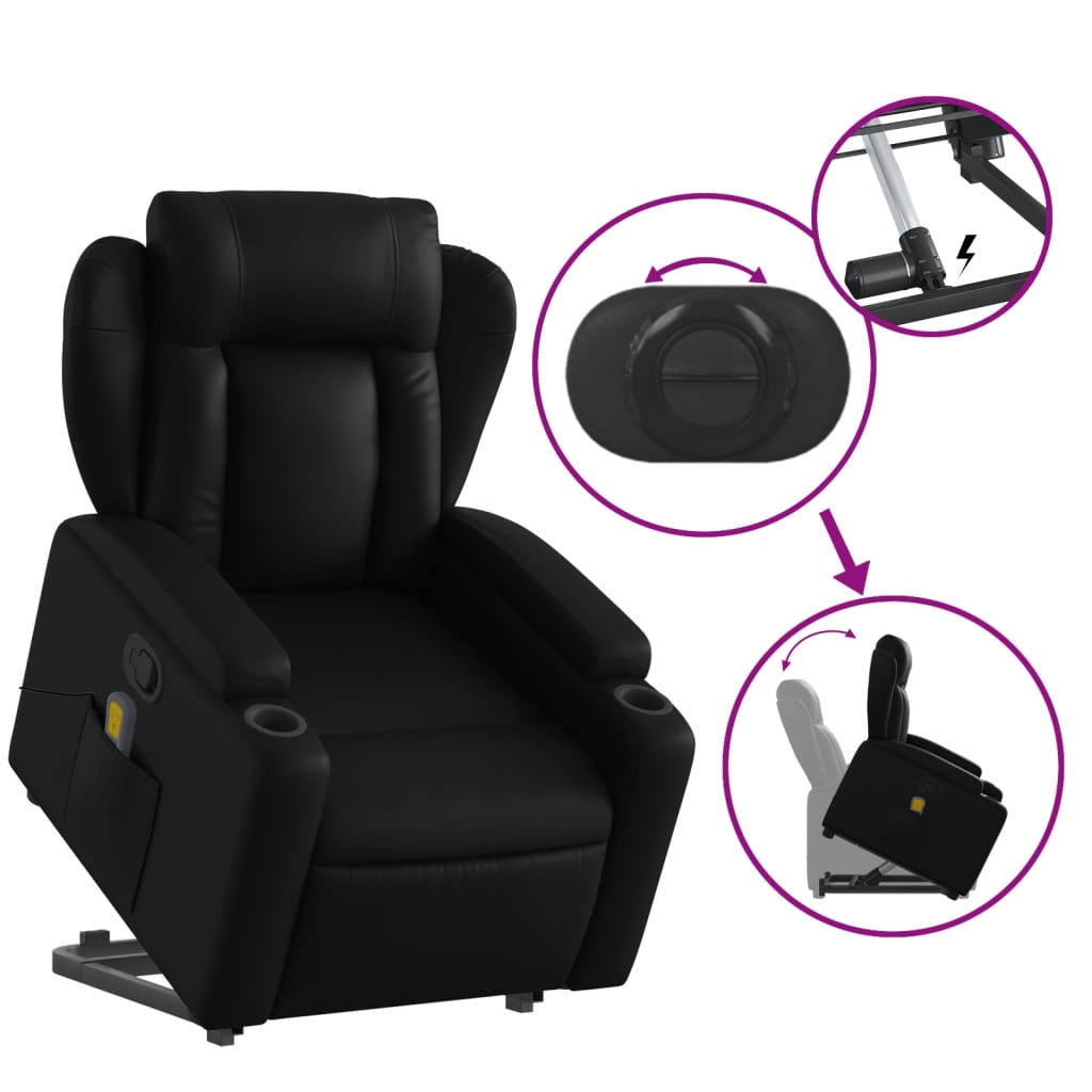 vidaXL Stand up Massage Recliner Chair Black Faux Leather-3