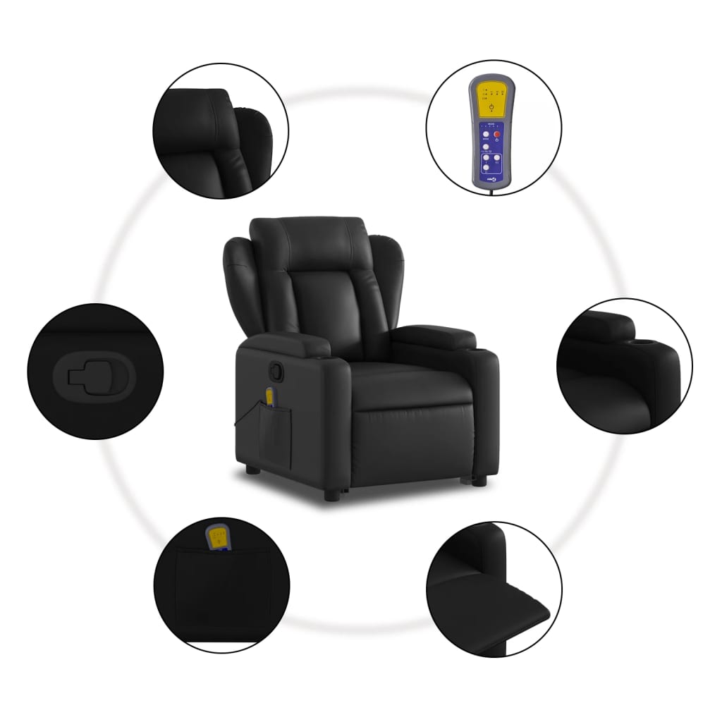 vidaXL Stand up Massage Recliner Chair Black Faux Leather-5