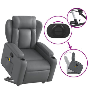 vidaXL Stand up Massage Recliner Chair Gray Faux Leather-3