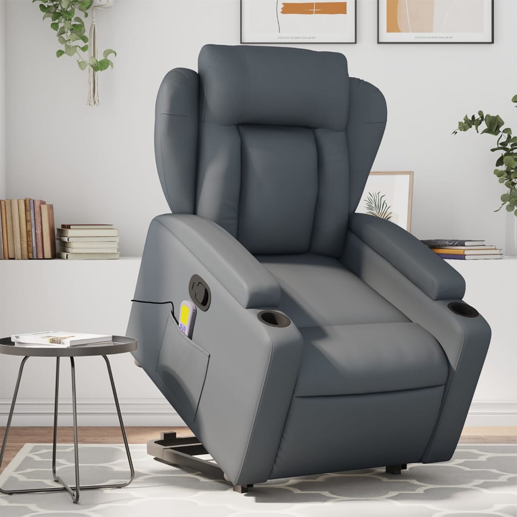 vidaXL Stand up Massage Recliner Chair Gray Faux Leather-0