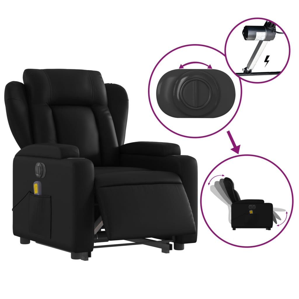 vidaXL Electric Stand up Massage Recliner Chair Black Faux Leather-3