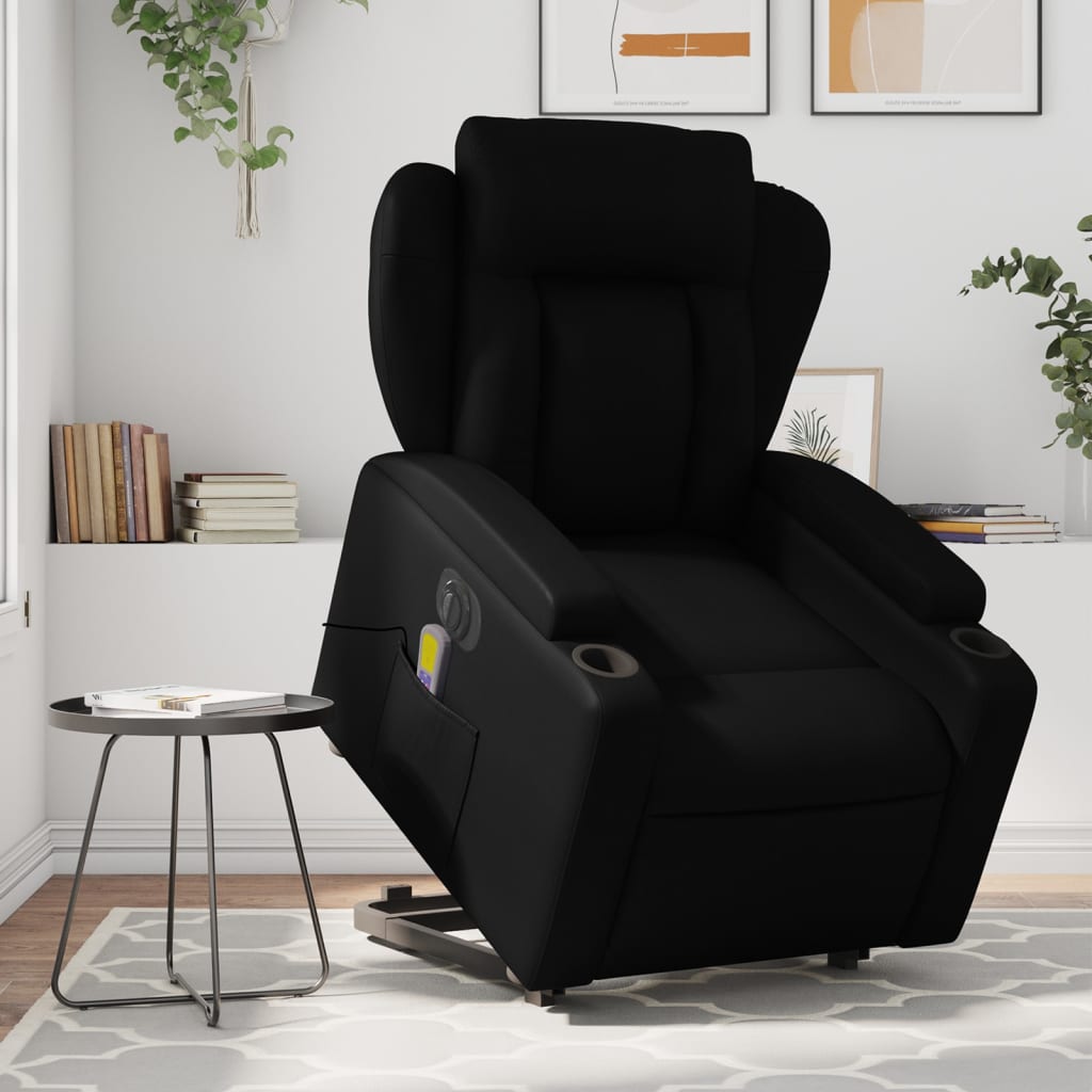 vidaXL Electric Stand up Massage Recliner Chair Black Faux Leather-0