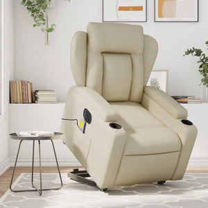 vidaXL Electric Stand up Massage Recliner Chair Cream Faux Leather-0