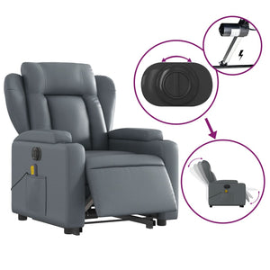 vidaXL Electric Stand up Massage Recliner Chair Gray Faux Leather-3