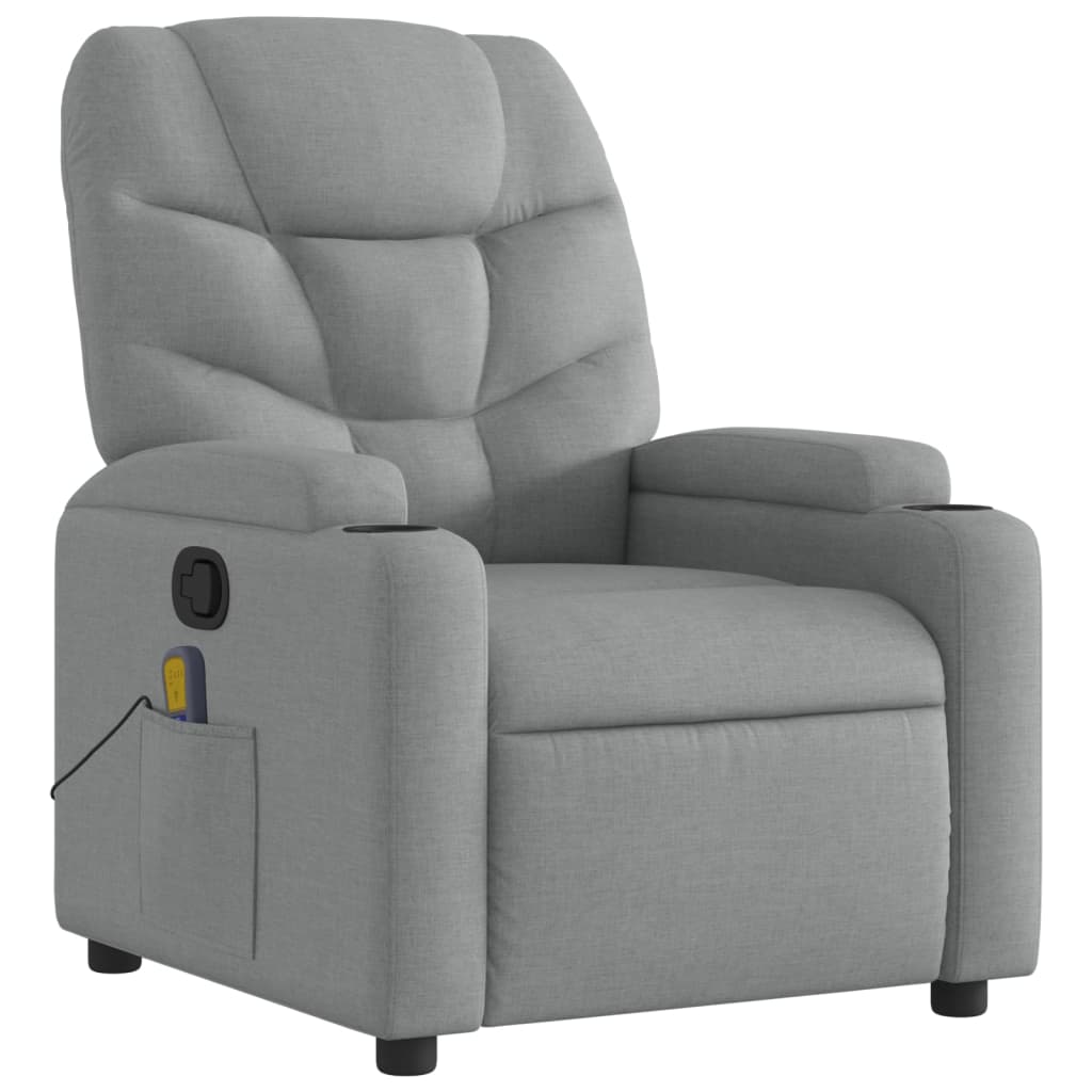 vidaXL Massage Recliner Chair Light Gray Fabric-5