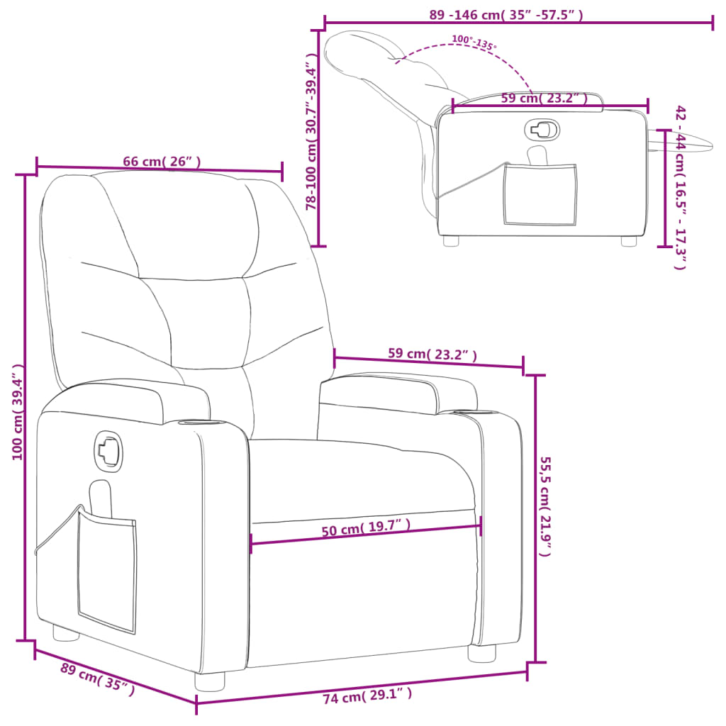 vidaXL Massage Recliner Chair Light Gray Fabric-8