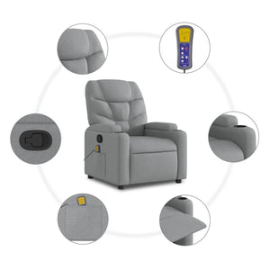 vidaXL Massage Recliner Chair Light Gray Fabric-2