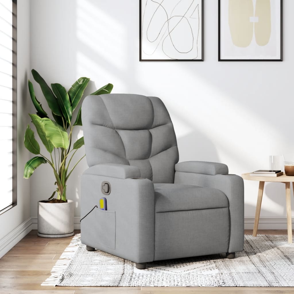 vidaXL Massage Recliner Chair Light Gray Fabric-0