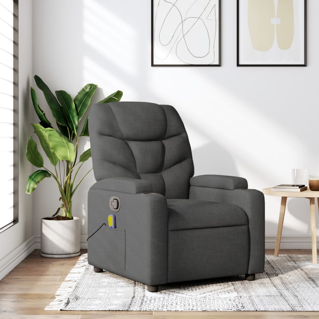 vidaXL Massage Recliner Chair Dark Gray Fabric-6