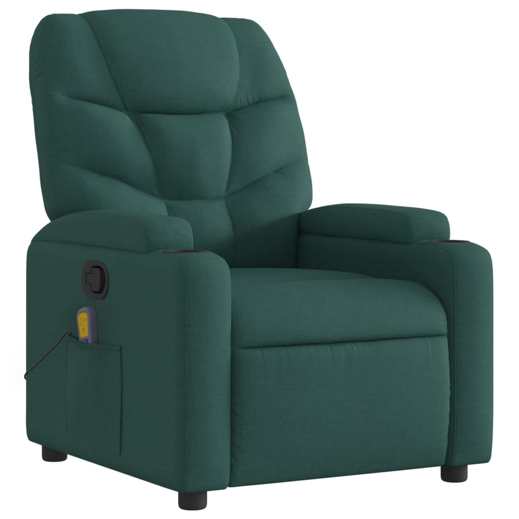 vidaXL Massage Recliner Chair Dark Green Fabric-6