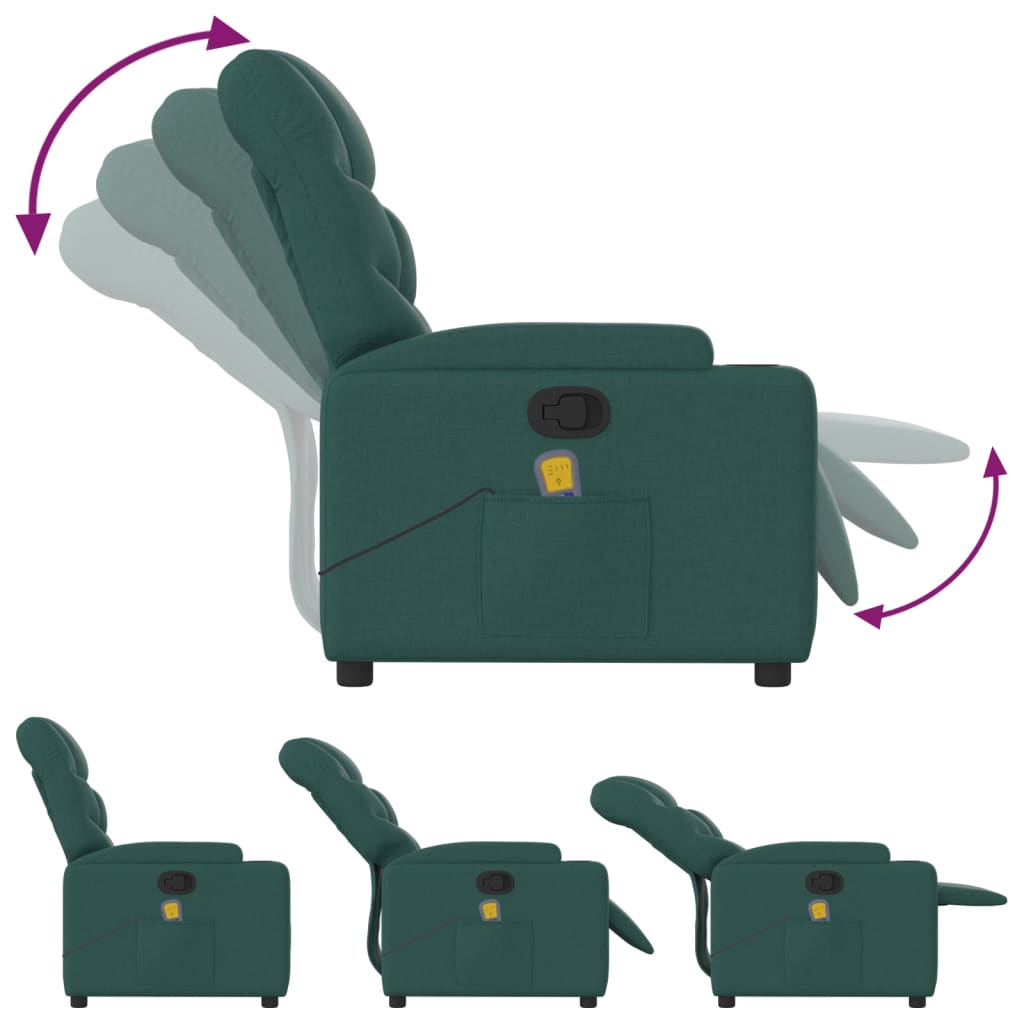 vidaXL Massage Recliner Chair Dark Green Fabric-1