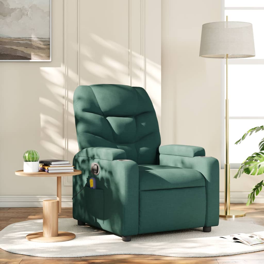 vidaXL Massage Recliner Chair Dark Green Fabric-5