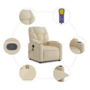 vidaXL Massage Recliner Chair Cream Fabric-4