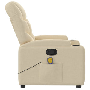 vidaXL Massage Recliner Chair Cream Fabric-6