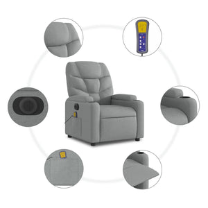 vidaXL Electric Massage Recliner Chair Light Gray Fabric-5