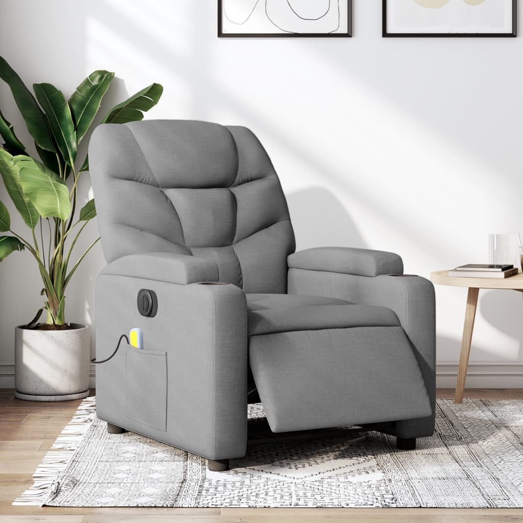 vidaXL Electric Massage Recliner Chair Light Gray Fabric-0