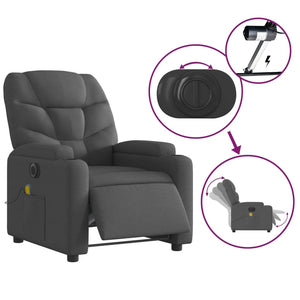 vidaXL Electric Massage Recliner Chair Dark Gray Fabric-3