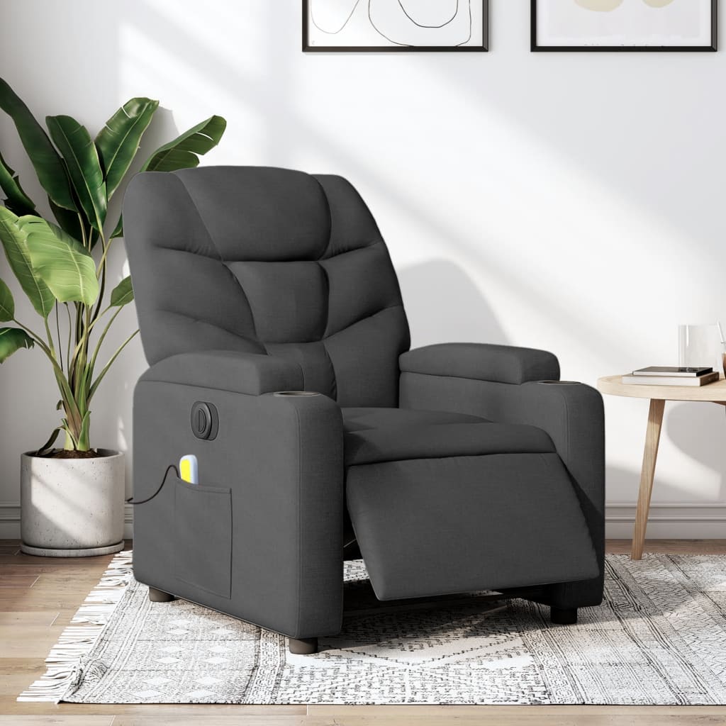 vidaXL Electric Massage Recliner Chair Dark Gray Fabric-0