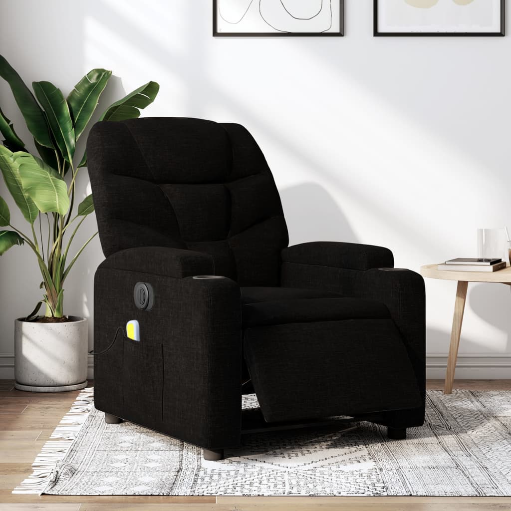 vidaXL Electric Massage Recliner Chair Black Fabric-0