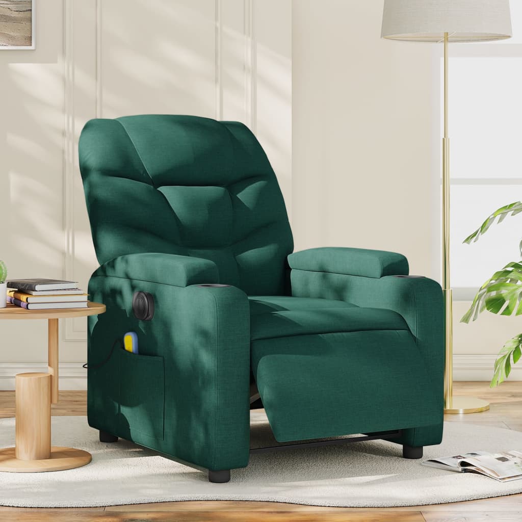 vidaXL Electric Massage Recliner Chair Dark Green Fabric-0