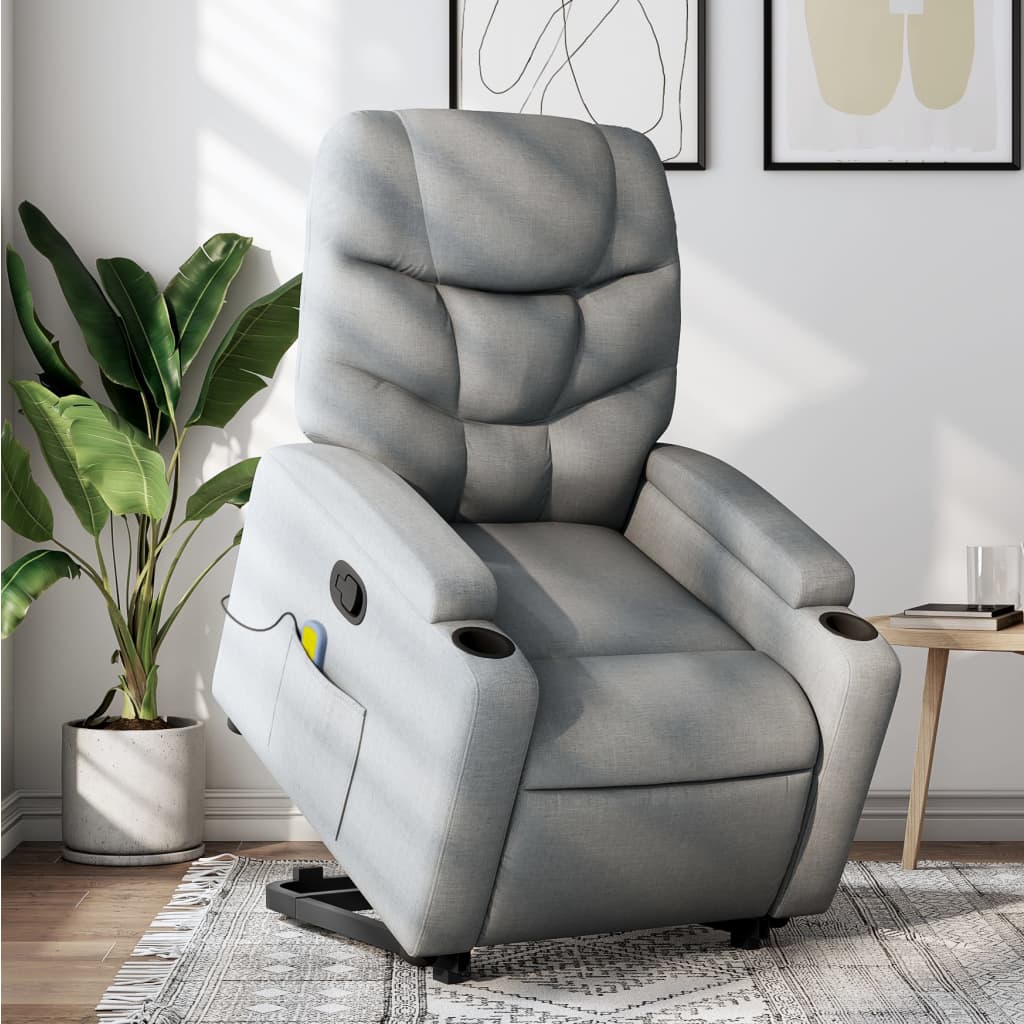 vidaXL Stand up Massage Recliner Chair Light Gray Fabric-0