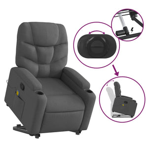 vidaXL Stand up Massage Recliner Chair Dark Gray Fabric-3