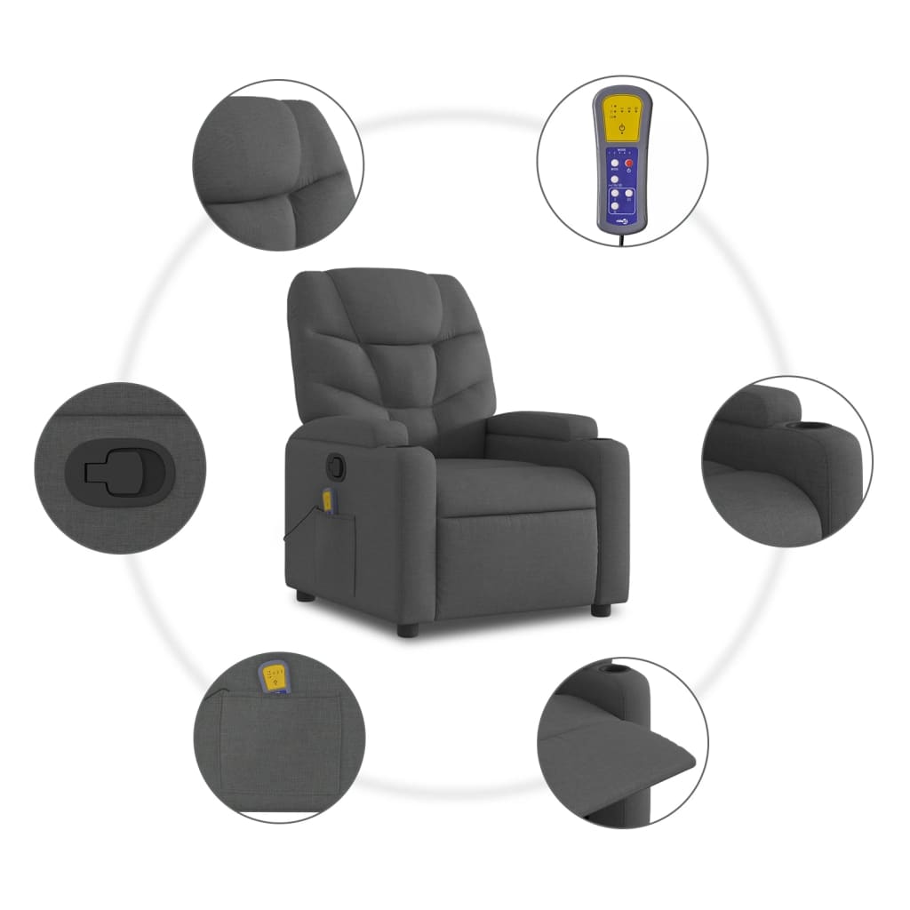 vidaXL Stand up Massage Recliner Chair Dark Gray Fabric-5