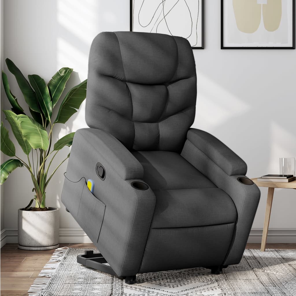 vidaXL Stand up Massage Recliner Chair Dark Gray Fabric-0