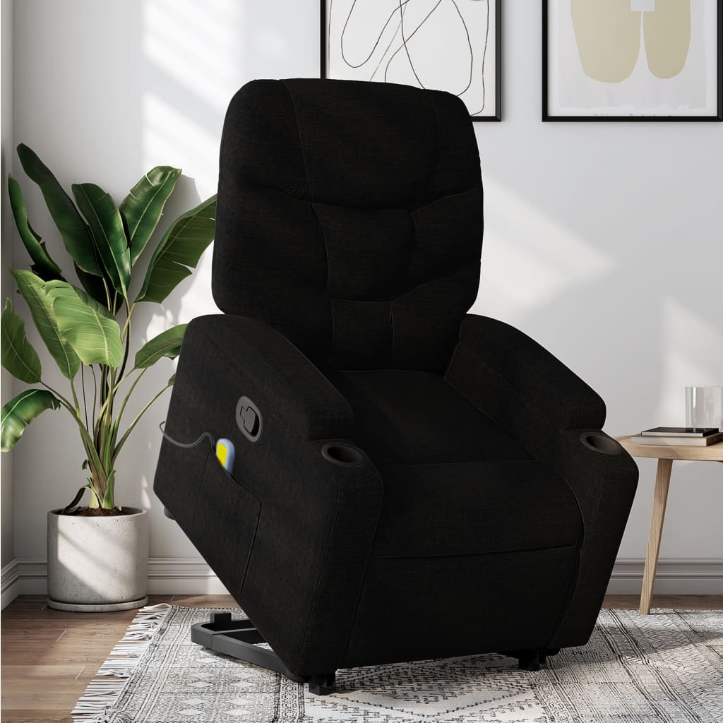 vidaXL Stand up Massage Recliner Chair Black Fabric-0