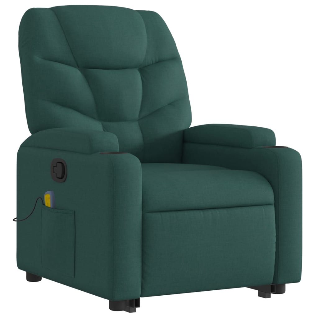 vidaXL Stand up Massage Recliner Chair Dark Green Fabric-1