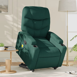 vidaXL Stand up Massage Recliner Chair Dark Green Fabric-0