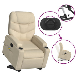 vidaXL Stand up Massage Recliner Chair Cream Fabric-3