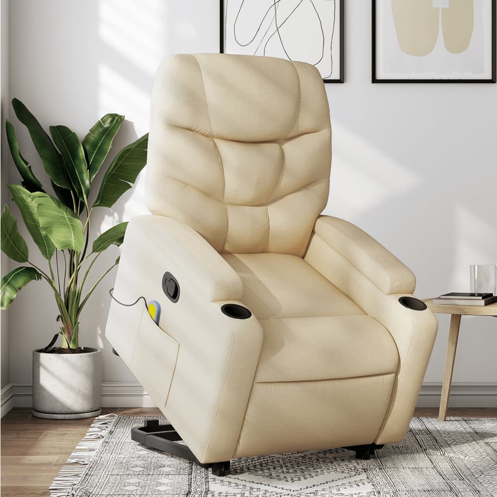 vidaXL Stand up Massage Recliner Chair Cream Fabric-0