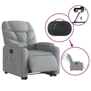 vidaXL Electric Stand up Massage Recliner Chair Light Gray Fabric-3