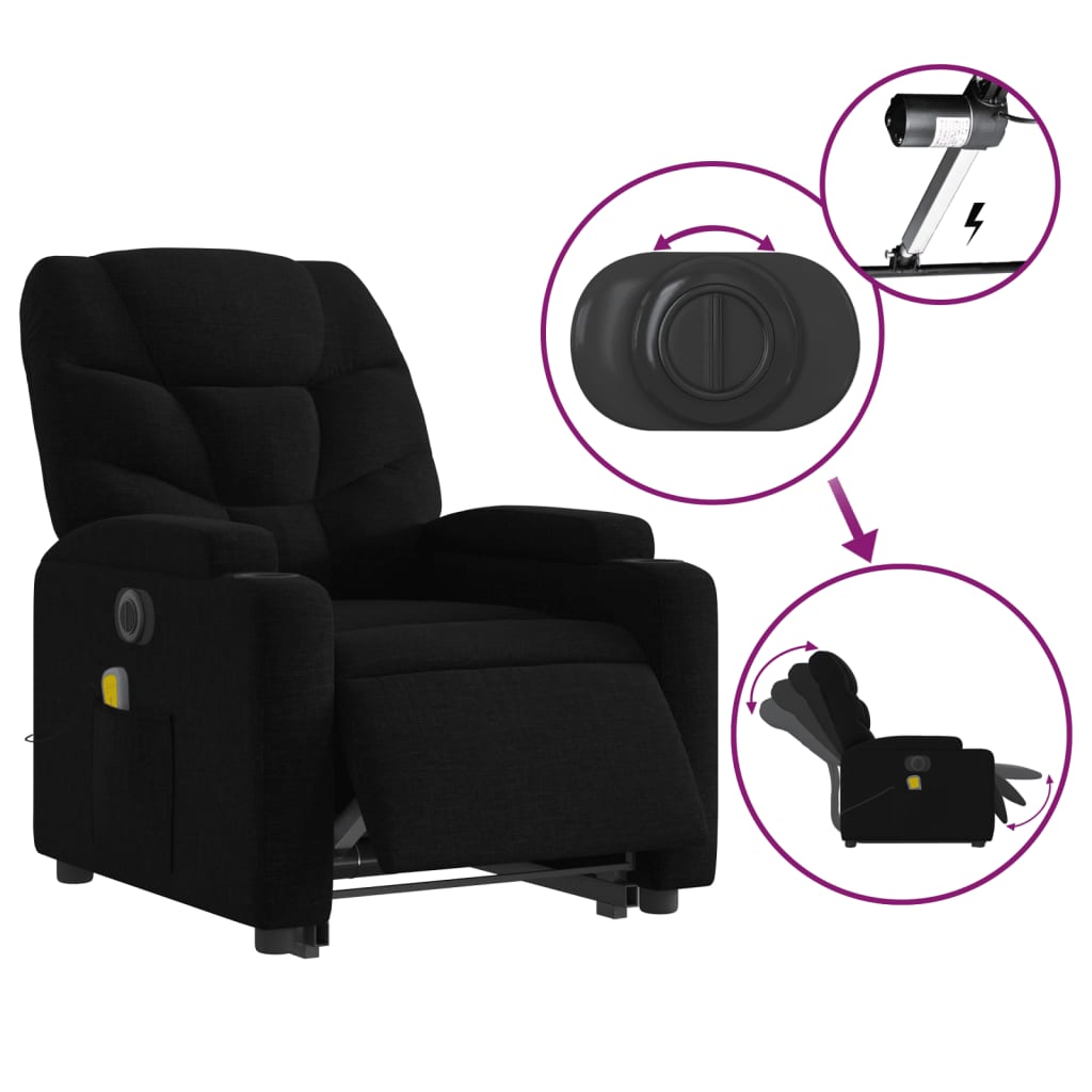 vidaXL Electric Stand up Massage Recliner Chair Black Fabric-3