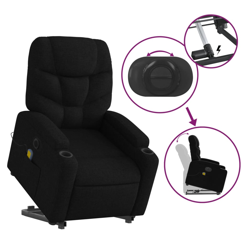 vidaXL Electric Stand up Massage Recliner Chair Black Fabric-7