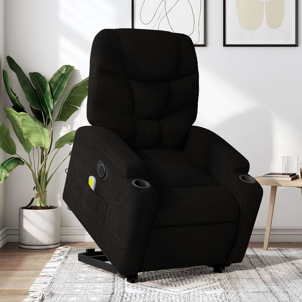 vidaXL Electric Stand up Massage Recliner Chair Black Fabric-0