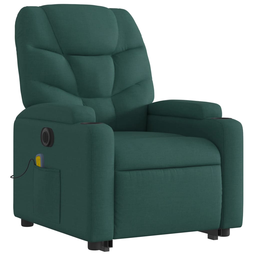 vidaXL Electric Stand up Massage Recliner Chair Dark Green Fabric-1