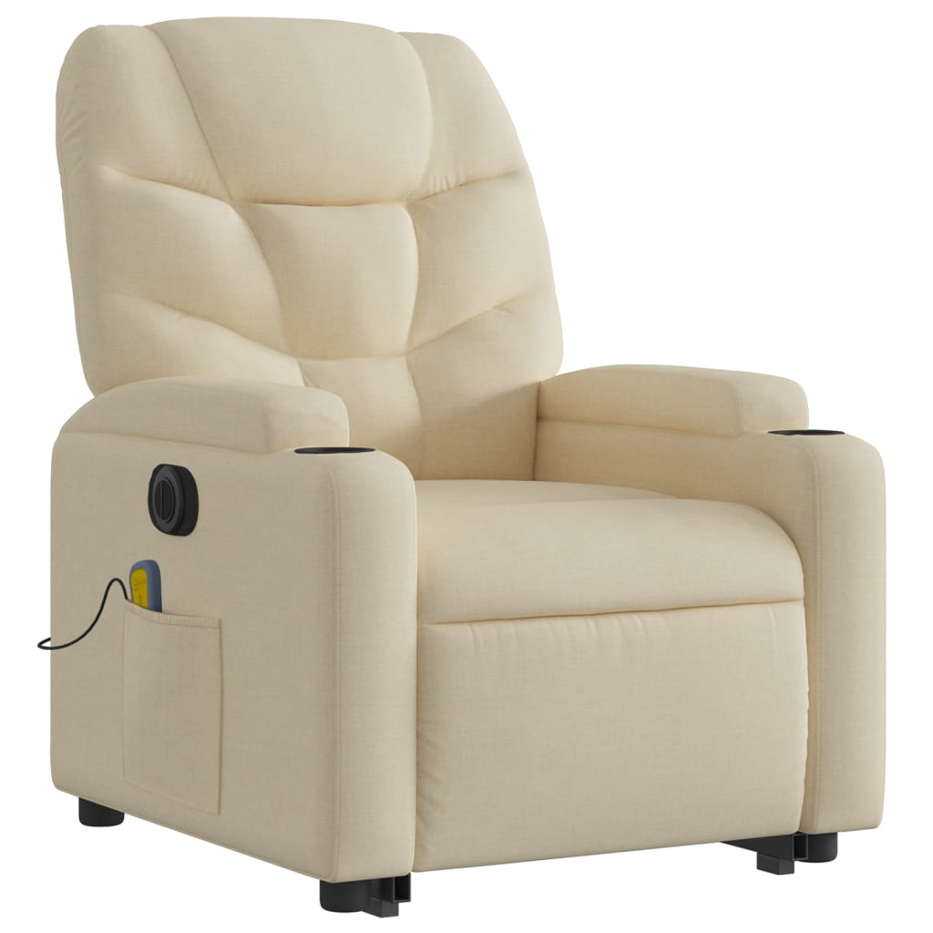 vidaXL Electric Stand up Massage Recliner Chair Cream Fabric-1