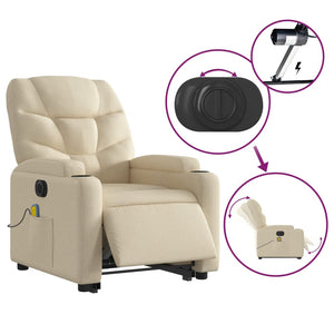 vidaXL Electric Stand up Massage Recliner Chair Cream Fabric-3