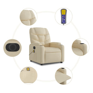 vidaXL Electric Stand up Massage Recliner Chair Cream Fabric-5