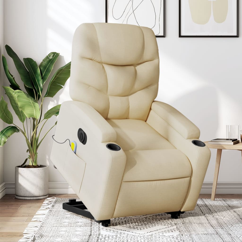 vidaXL Electric Stand up Massage Recliner Chair Cream Fabric-0