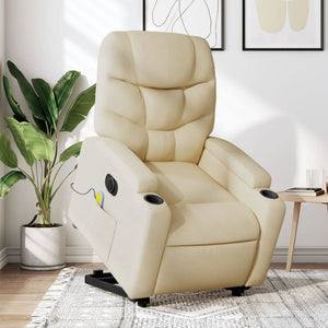 vidaXL Electric Stand up Massage Recliner Chair Cream Fabric-0